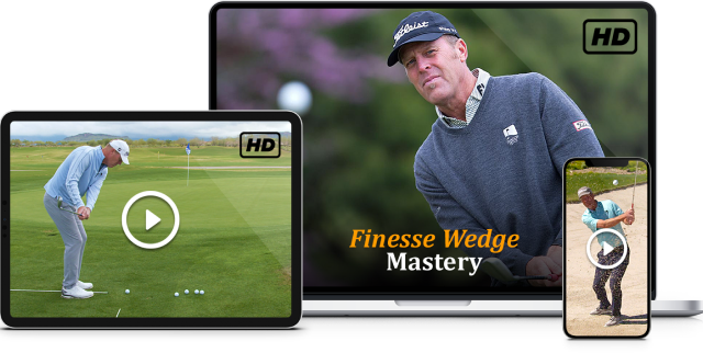 Image featuring James Sieckmann's Finesse Wedge Mastery training course, shown on a desktop, laptop, and mobile device.