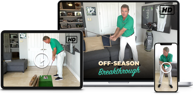 Image featuring Brian Mogg's Off Season Breakthrough training course, shown on a desktop, laptop, and mobile device.