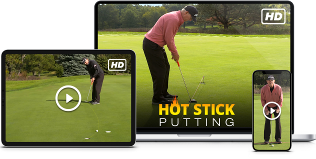 Image featuring Kevin Weeks' Hot Stick Putting training course, shown on a desktop, laptop, and mobile device.