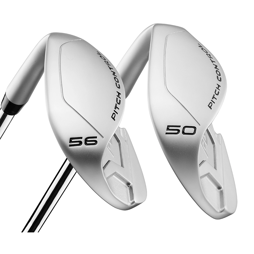 Angled close-up duo shot of the 56º and 50º ONE Wedge clubhead sole design details.