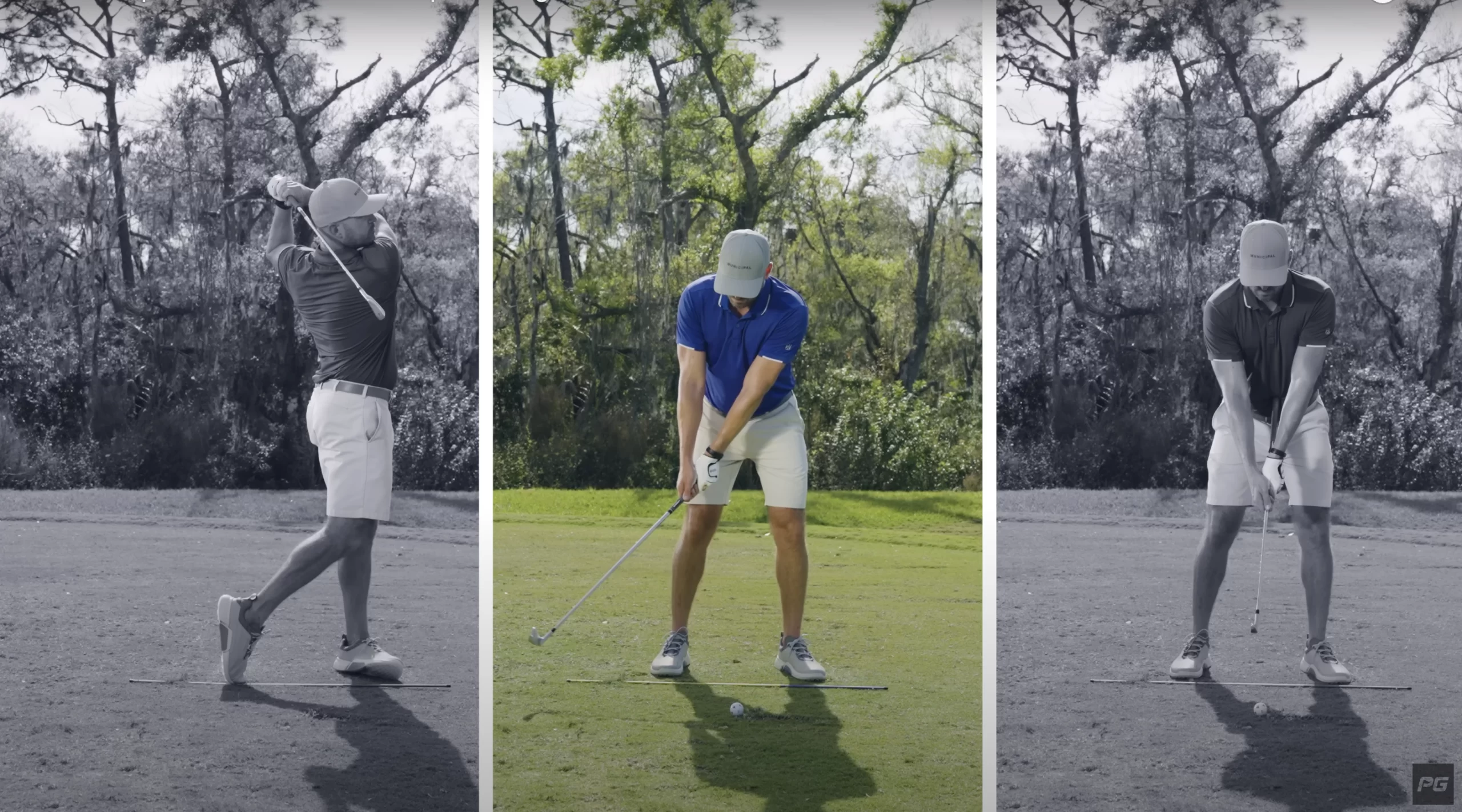 Golf swing in three image panes