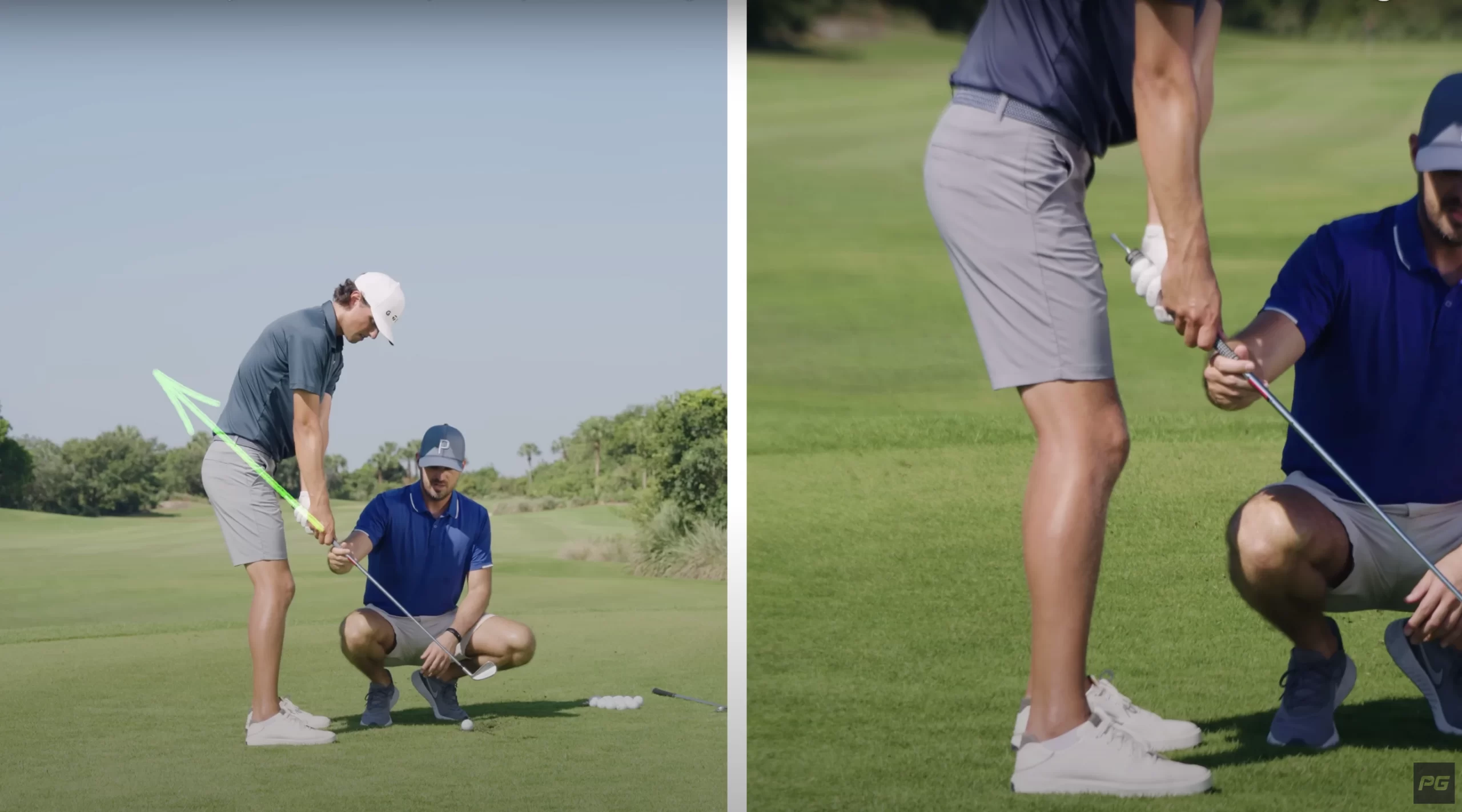 Golfer demonstrating practice drill technique